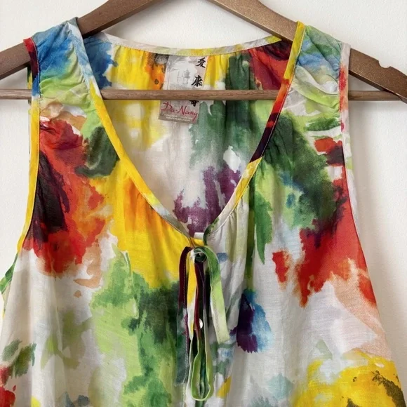 Da-Nang Silk Floral Button Front Sleeveless Blouse Medium - Picture 2 of 6